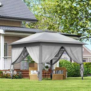 11' x 11' Pop Up Canopy, Double Roof Foldable Canopy Tent with Zipper Mesh Sidewalls, Height Adjustable and Carrying Bag, Event Tent for Patio Garden Backyard, Light Grey