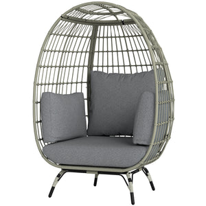 Oversized Garden Egg Chair, Outdoor Wicker PE Rattan Chair with Thickened Padded Cushions and Pillows for Balcony, Porch, Charcoal Grey