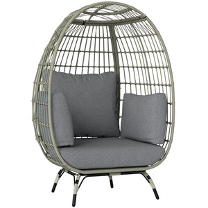 Oversized Garden Egg Chair, Outdoor Wicker PE Rattan Chair with Thickened Padded Cushions and Pillows for Balcony, Porch, Charcoal Grey