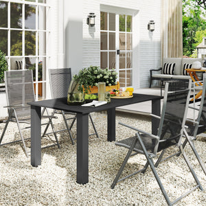Garden Table with Parasol Hole for 6 Person, Rectangle Outdoor Dining Table with Slatted Metal Tabletop, Steel Frame for Patio, Balcony, 150 x 90 x 73 cm, Black