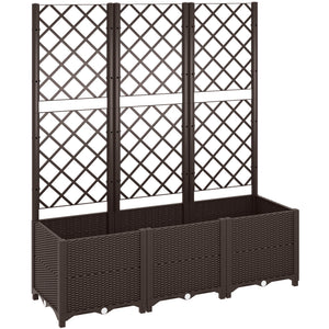 Raised Garden Bed with Trellis, Plastic Planter Box with Drainage Holes and Drain Plugs for Climbing Plants, Vegetables, Flowers, Brown