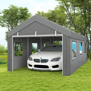 10' x 20' Carport Portable Garage, Heavy Duty Car Port Canopy with 2 Roll-up Doors & 6 Ventilated Windows for Car, Truck, Boat, Garden Tools