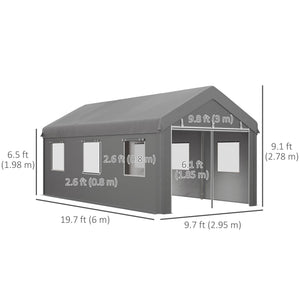 10' x 20' Carport Portable Garage, Heavy Duty Car Port Canopy with 2 Roll-up Doors & 6 Ventilated Windows for Car, Truck, Boat, Garden Tools