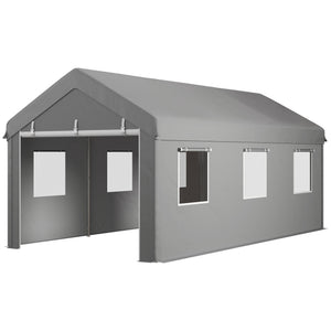 10' x 20' Carport Portable Garage, Heavy Duty Car Port Canopy with 2 Roll-up Doors & 6 Ventilated Windows for Car, Truck, Boat, Garden Tools