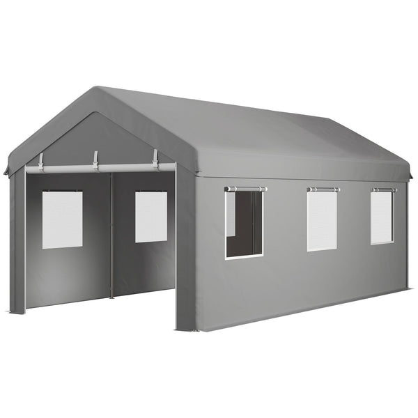 10' x 20' Carport Portable Garage, Heavy Duty Car Port Canopy with 2 Roll-up Doors & 6 Ventilated Windows for Car, Truck, Boat, Garden Tools