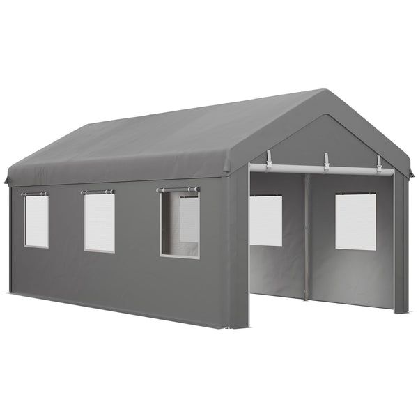 10' x 20' Carport Portable Garage, Heavy Duty Car Port Canopy with 2 Roll-up Doors & 6 Ventilated Windows for Car, Truck, Boat, Garden Tools