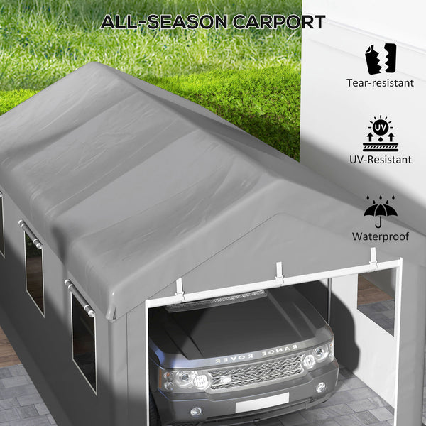 10' x 20' Carport Portable Garage, Heavy Duty Car Port Canopy with 2 Roll-up Doors & 6 Ventilated Windows for Car, Truck, Boat, Garden Tools