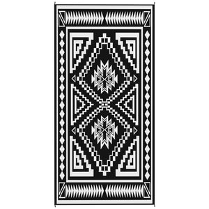 Outsunny Reversible Outdoor Rug, 9' x 18' Waterproof Plastic Straw Floor Mat, Portable RV Camping Carpet, Large Floor Mat for Backyard, Deck, Picnic, Beach, Black & White Square Patchwork