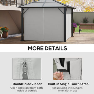 10' x 12' Universal Gazebo Sidewall Set with 4 Panels, Hooks/C-Rings Included for Pergolas & Cabanas, Light Grey