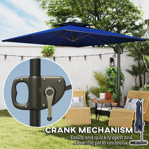 2.5m Garden Cantilever Parasol with Fillable Base, Up to 40kg, Double Top Garden Parasol, Square Overhanging Patio Umbrella with Crank Handle and Tilt for Outdoor Sun Shade, Blue