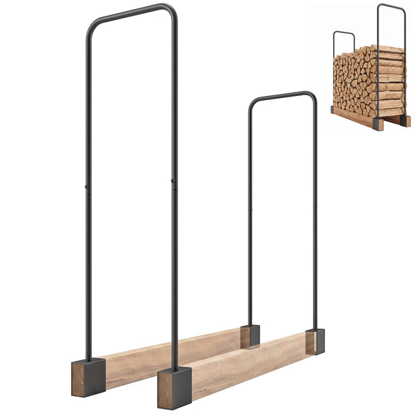 DIY Firewood Rack with Customisable Width, Heavy Duty Steel Log Store Indoors, Outdoor Log Storage Bracket Holder, Black
