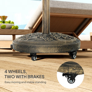 Round Patio Umbrella Base, 46 lbs Resin Umbrella Base with Wheels, Outdoor Umbrella Stand for 1.3"/1.5"/1.9" Umbrella Poles for Outdoor, Lawn, Poolside, Bronze