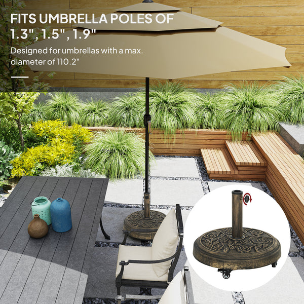 Round Patio Umbrella Base, 46 lbs Resin Umbrella Base with Wheels, Outdoor Umbrella Stand for 1.3"/1.5"/1.9" Umbrella Poles for Outdoor, Lawn, Poolside, Bronze