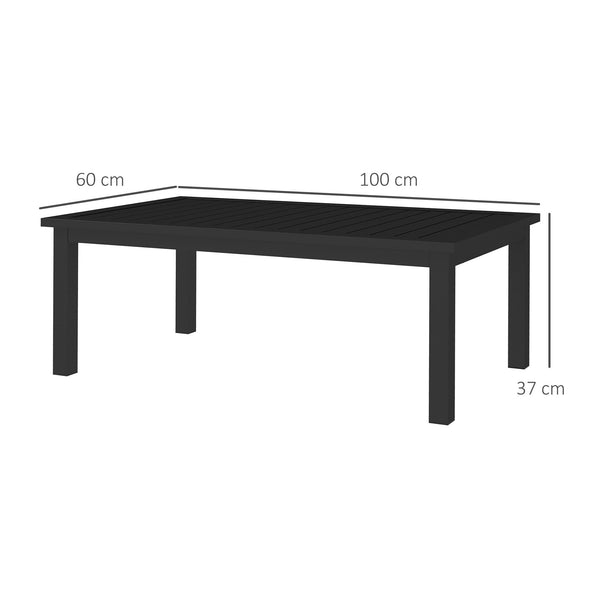 Aluminium Outdoor Coffee Table, Rectangular Patio Side Table with Wood Grain Effect and Slat Tabletop for Indoor, Garden, Balcony, 100cm x 60cm, Black