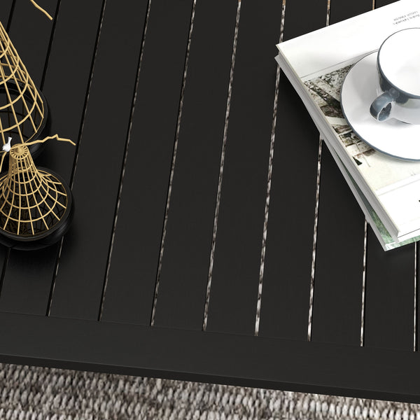 Aluminium Outdoor Coffee Table, Rectangular Patio Side Table with Wood Grain Effect and Slat Tabletop for Indoor, Garden, Balcony, 100cm x 60cm, Black