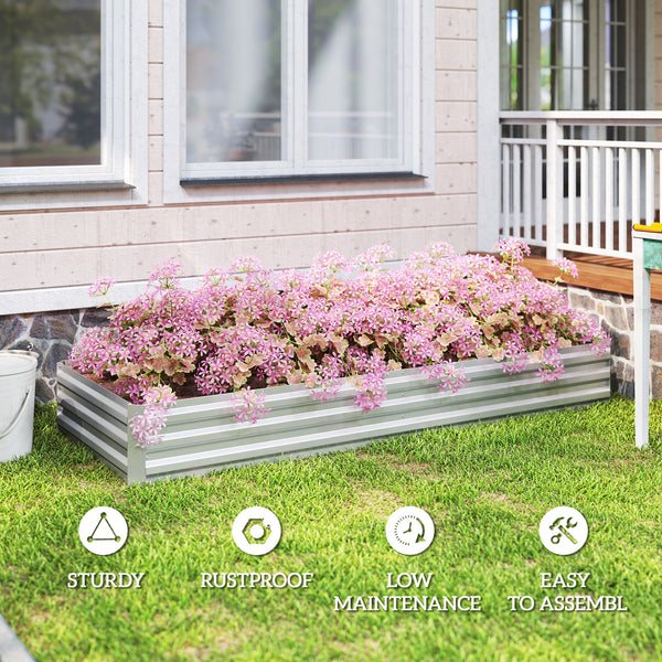 Galvanized Raised Garden Bed, 8' x 3' x 1' Metal Planter Box, for Growing Vegetables, Flowers, Herbs, Succulents, Silver