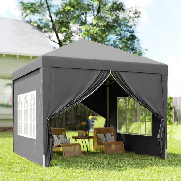 10'x10' Outdoor Pop Up Party Tent Gazebo Canopy with Carrying Bag (Grey)
