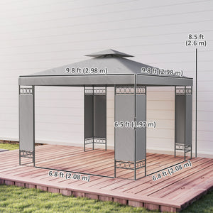 10 x 10 FT Canopy Gazebo, Double Roof Outdoor Gazebo with Screen Panels and Metal Frame, Patio Gazebo for Poolside, Garden, Deck, Backyard, Light Grey