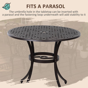 5 Pieces Garden Dining Set for 4, Cast Aluminium Outdoor Dining Set with 4 Armchairs and Round Dining Table with Parasol Hole, Garden Furniture Set, Brown