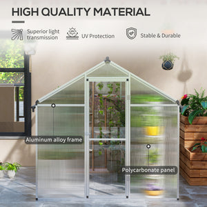 6 x 10ft Polycarbonate Greenhouse with Rain Gutters, Large Walk-In Green House with Door and Window, Garden Plants Grow House with Aluminium Frame and Foundation