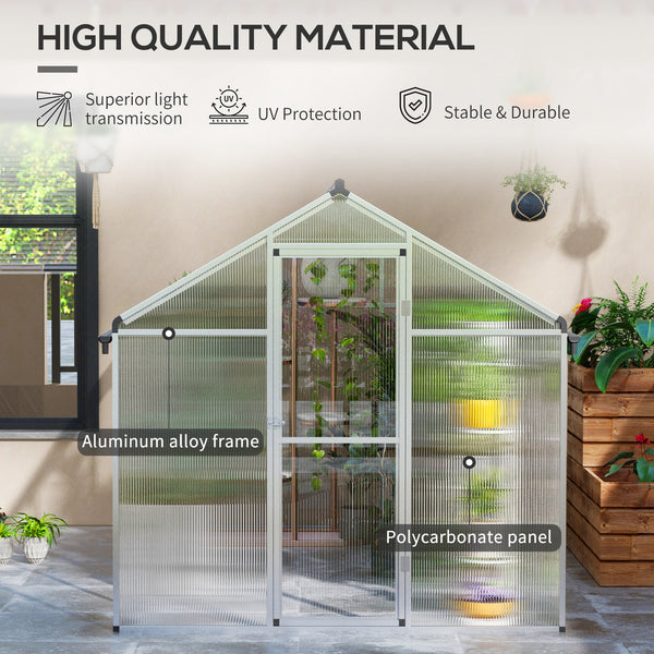 6 x 10ft Polycarbonate Greenhouse with Rain Gutters, Large Walk-In Green House with Door and Window, Garden Plants Grow House with Aluminium Frame and Foundation