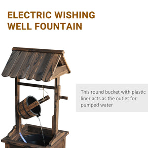 Outdoor Wooden Wishing Well Fountain with Adjustable Water Flow Rate, Rustic Waterfall Fountain with Electric Pump, Water Bucket, for Backyard, Patio Garden, Carbonized