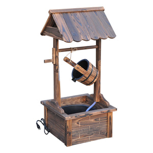 Outdoor Wooden Wishing Well Fountain with Adjustable Water Flow Rate, Rustic Waterfall Fountain with Electric Pump, Water Bucket, for Backyard, Patio Garden, Carbonized