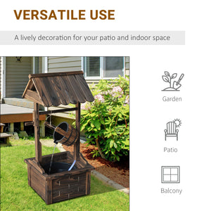 Outdoor Wooden Wishing Well Fountain with Adjustable Water Flow Rate, Rustic Waterfall Fountain with Electric Pump, Water Bucket, for Backyard, Patio Garden, Carbonized