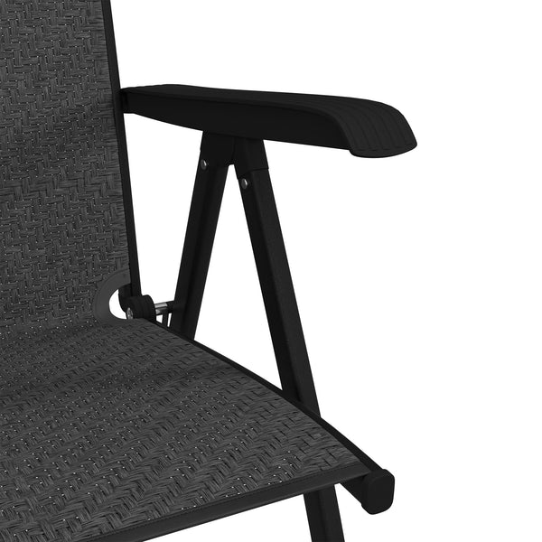 Set of 2 Outdoor Wicker Folding Chairs, Patio PE Rattan Dining Armrests Chair set with 7 Levels Adjustable Backrest, for Outdoors, Camping, Grey