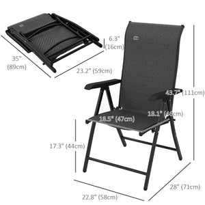 Set of 2 Outdoor Wicker Folding Chairs, Patio PE Rattan Dining Armrests Chair set with 7 Levels Adjustable Backrest, for Outdoors, Camping, Grey