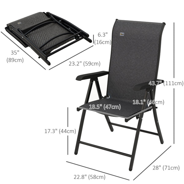 Set of 2 Outdoor Wicker Folding Chairs, Patio PE Rattan Dining Armrests Chair set with 7 Levels Adjustable Backrest, for Outdoors, Camping, Grey
