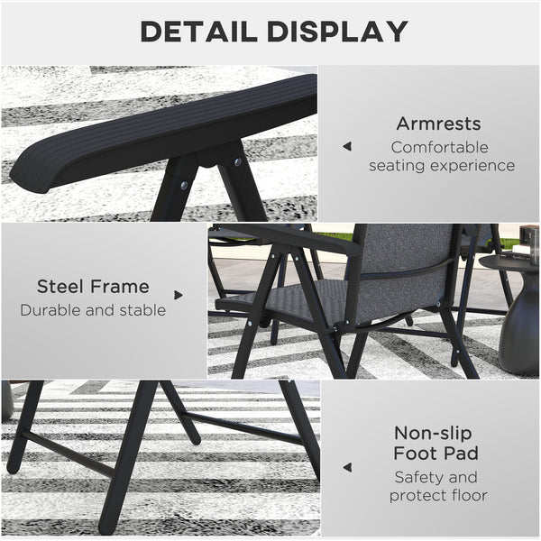 Set of 2 Outdoor Wicker Folding Chairs, Patio PE Rattan Dining Armrests Chair set with 7 Levels Adjustable Backrest, for Outdoors, Camping, Grey