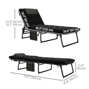 Folding Lounge Chair with 4-level Reclining Back, Outdoor Tanning Chair with Cushion, Sun Lounger with Breathable Mesh Fabric, Side Pocket, Headrest, Black