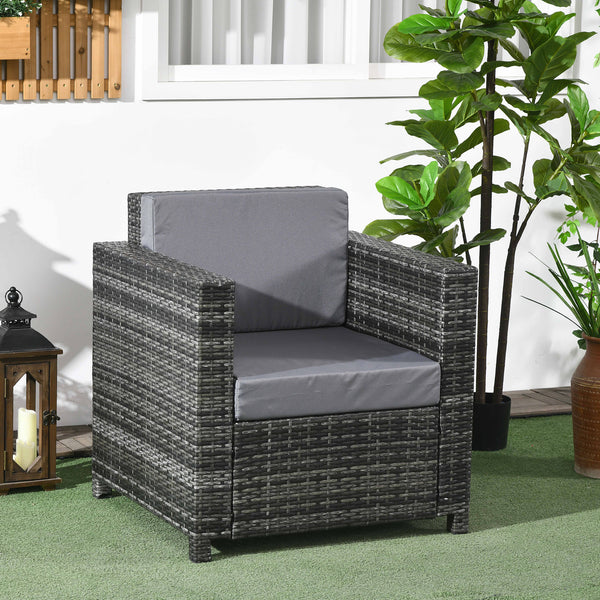 Patio Rattan Single Sofa, Outdoor Wicker Armchair with Cushions for Garden, Balcony, Porch, Grey