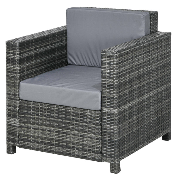 Patio Rattan Single Sofa, Outdoor Wicker Armchair with Cushions for Garden, Balcony, Porch, Grey