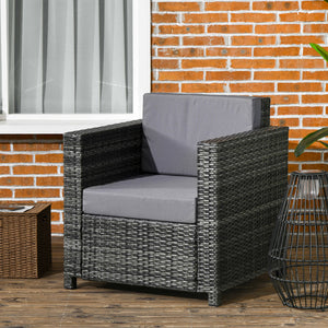Patio Rattan Single Sofa, Outdoor Wicker Armchair with Cushions for Garden, Balcony, Porch, Grey