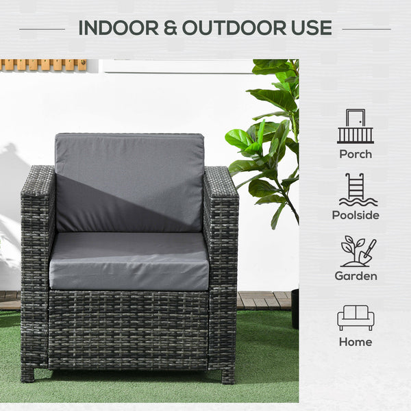 Patio Rattan Single Sofa, Outdoor Wicker Armchair with Cushions for Garden, Balcony, Porch, Grey