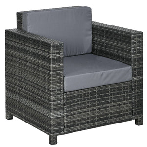 Patio Rattan Single Sofa, Outdoor Wicker Armchair with Cushions for Garden, Balcony, Porch, Grey