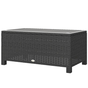 Rattan Coffee Table, Patio Side Table, Hand-woven Wicker Furniture with Tempered Glass Top Outdoor Garden Patio, Dark Grey