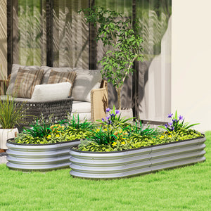 2Pcs Galvanized Raised Garden Bed, 6 x 2 x 1 ft Modular Metal Garden Beds with Rubber Strip Edging, Oval Outdoor Planter Box for Vegetables, Flowers, Herbs, Silver
