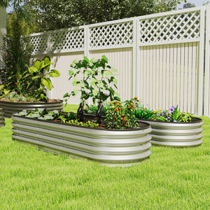 2Pcs Galvanized Raised Garden Bed, 6 x 2 x 1 ft Modular Metal Garden Beds with Rubber Strip Edging, Oval Outdoor Planter Box for Vegetables, Flowers, Herbs, Silver