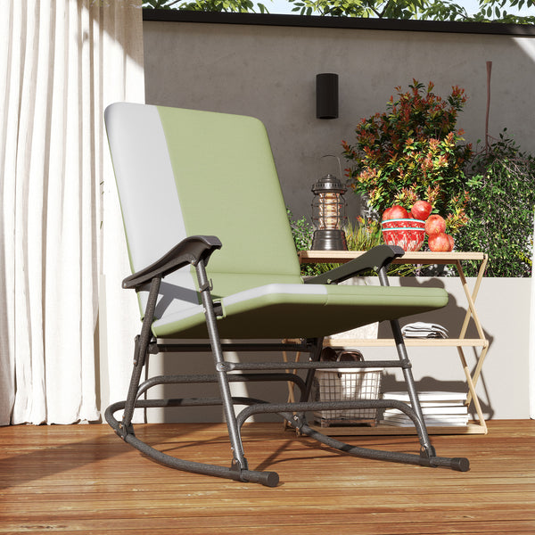 Folding Outdoor Rocking Chairs Set of 2, Oversized Outdoor Rocking Camping Chair with 400 lbs. Capacity, Wide Seat, Padded High Back for Patio, Porch, Garden, Dark Green