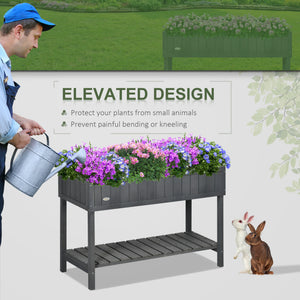 Wooden Herb Planter with 8 Pocket, Raised Bed Container Garden Planter Boxes, 110L x 46W x 76Hcm, Dark Grey