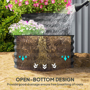 2-Tier Raised Garden Bed, Outdoor Galvanised Planter Box with Safety Edging and Gloves, Metal Raised Bed with Open Bottom for Vegetables, Flowers, Fruits and Herbs, Dark Grey