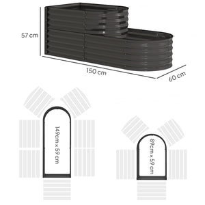 2-Tier Raised Garden Bed, Outdoor Galvanised Planter Box with Safety Edging and Gloves, Metal Raised Bed with Open Bottom for Vegetables, Flowers, Fruits and Herbs, Dark Grey