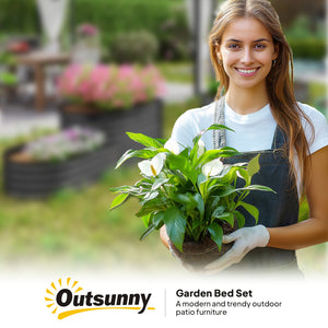 2-Tier Raised Garden Bed, Outdoor Galvanised Planter Box with Safety Edging and Gloves, Metal Raised Bed with Open Bottom for Vegetables, Flowers, Fruits and Herbs, Dark Grey