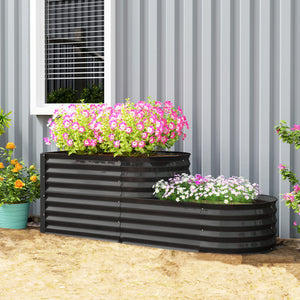 2-Tier Raised Garden Bed, Outdoor Galvanised Planter Box with Safety Edging and Gloves, Metal Raised Bed with Open Bottom for Vegetables, Flowers, Fruits and Herbs, Dark Grey