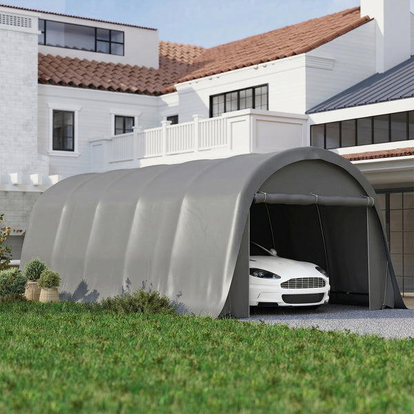 12' x 23.6' Heavy Duty Carport, Portable Garage Car Canopy Tent with UPF50+ Sun Protection, Galvanized Frame, Large Roll-Up Door for Cars, Trucks, Boats, Motorcycle, Bike, Dark Gray