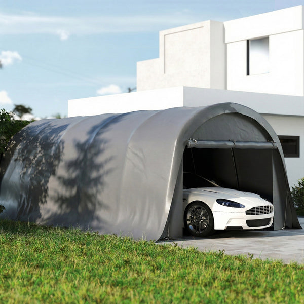 12' x 23.6' Heavy Duty Carport, Portable Garage Car Canopy Tent with UPF50+ Sun Protection, Galvanized Frame, Large Roll-Up Door for Cars, Trucks, Boats, Motorcycle, Bike, Dark Gray