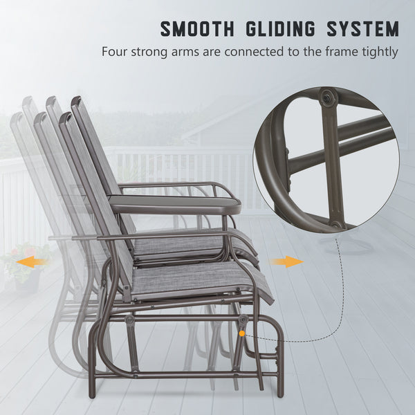 Outdoor Glider Bench with Table, Patio Loveseat for 2 Persons, Garden Glider Rocking Chair with Breathable Mesh Fabric, Grey